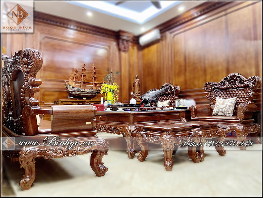 Bộ Sofa tân cổ điển gỗ Cẩm Lai