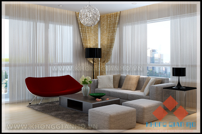 Thiết kế chung cư Vinaconex 1 Khuất Duy Tiến - Phối cảnh Phòng khách theo style hiện đ