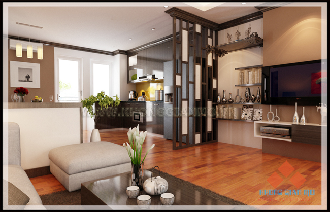 Thiết kế chung cư VP3 Bán Đảo Linh Đàm Phối cảnh 3D phòng khách - v3