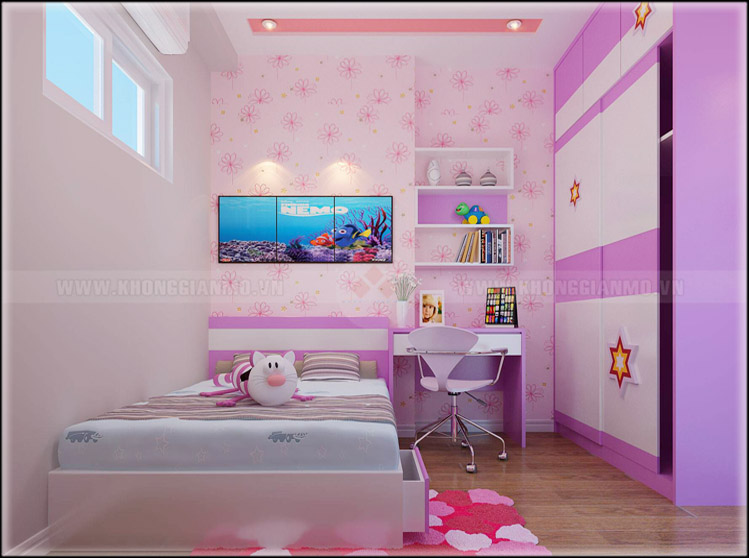 Trang trí nội thất phòng ngủ bé gái - Khong Gian Mo