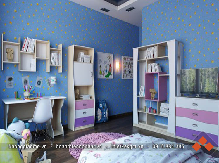 Thiết kế nội thất phòng  trẻ em với màu sắc sinh động.