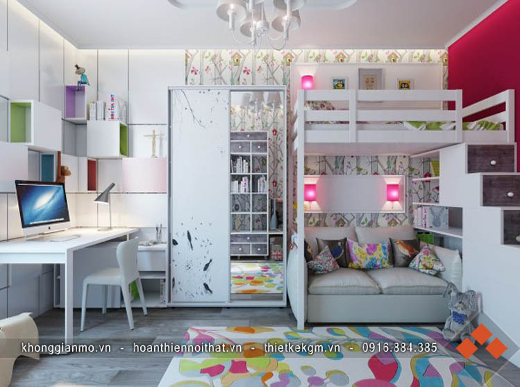 Thiết kế nội thất phòng  trẻ em với màu sắc sinh động.