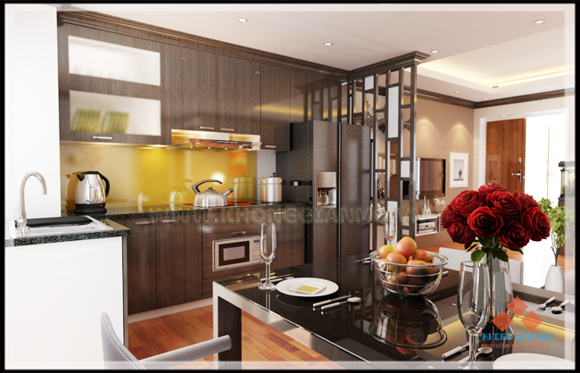 Thiết kế chung cư VP3 Bán Đảo Linh Đàm Phối cảnh 3D phòng bếp