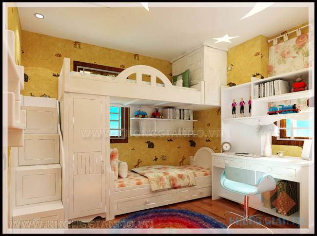 Thiết kế chung cư VP3 Bán Đảo Linh Đàm Phối cảnh 3D phòng ngủ Baby