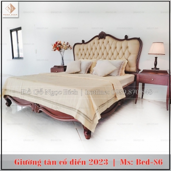 Giường tân cổ điển gỗ gõ đỏ năm 2023 - Mã: BED-S6